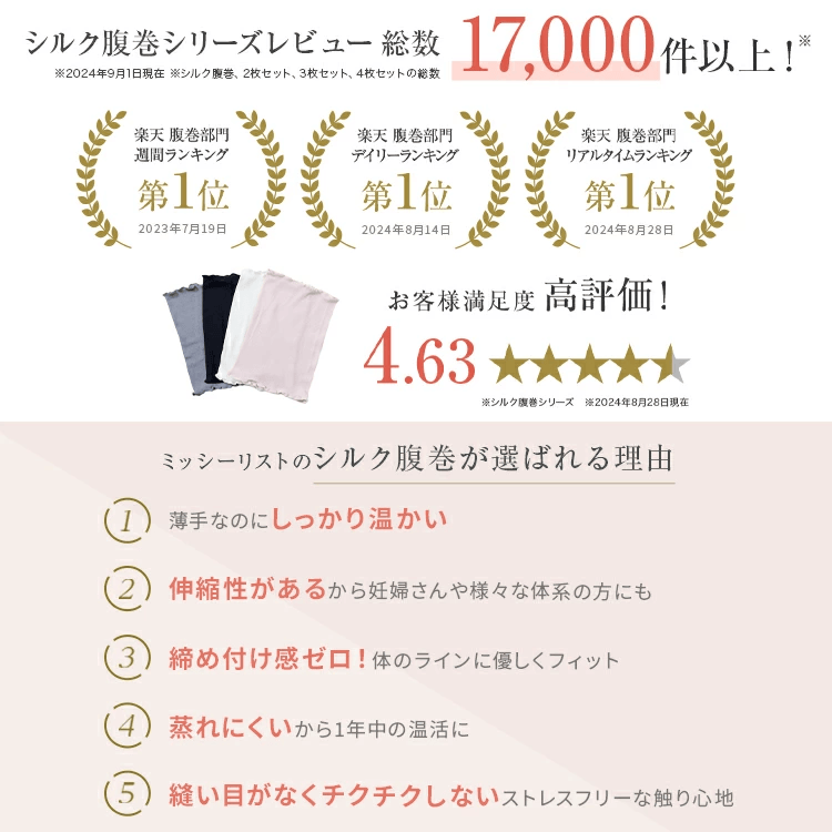 シルク腹巻4枚セット-[ミッシーリスト]