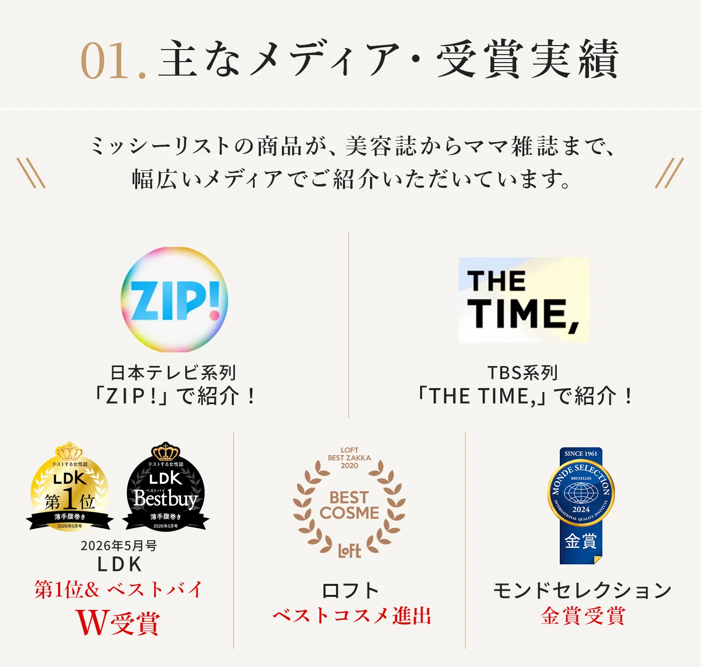 主なメディア・受賞実績 テレビ番組、雑誌、アワードなどでミッシーリストの商品を紹介